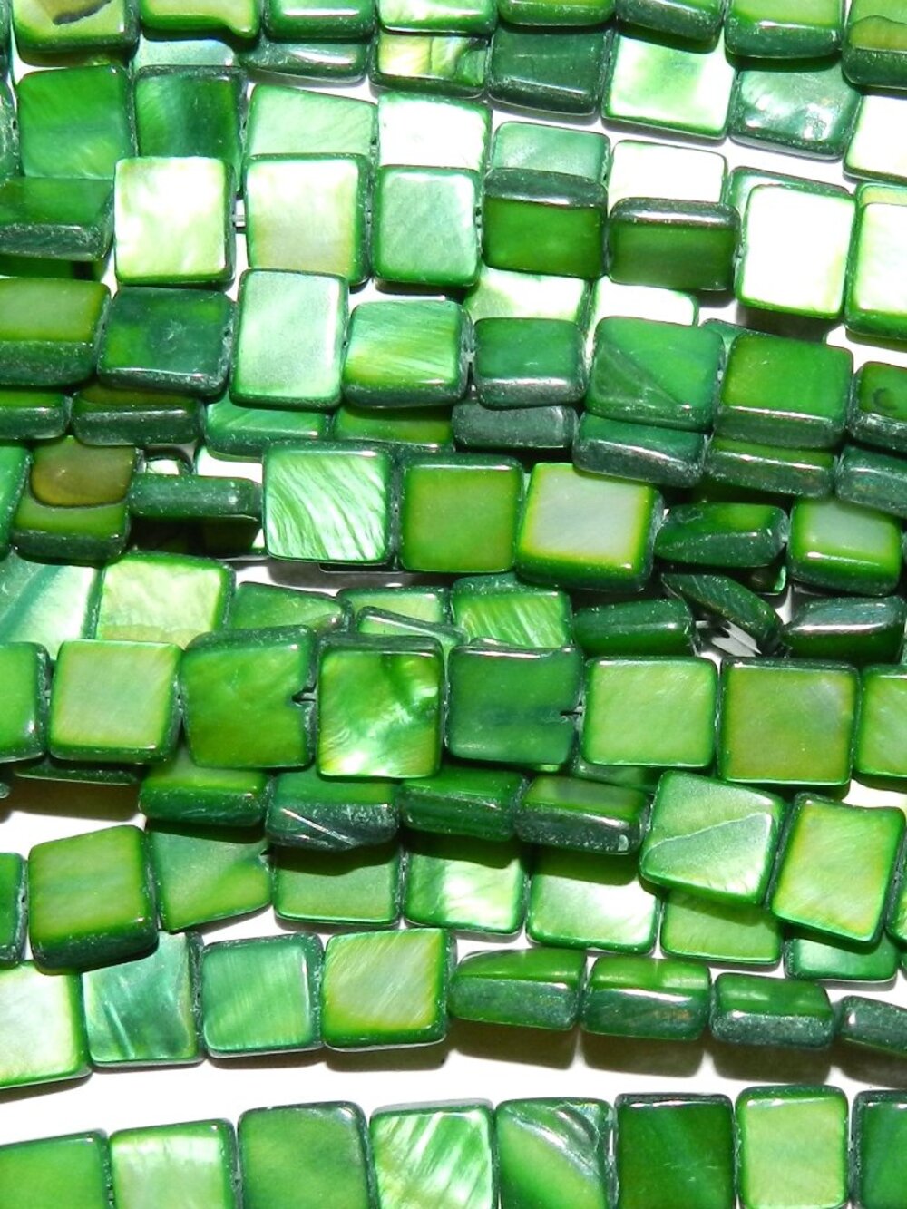 MP2255 Green 8mm Flat Square Mother of Pearl Gemstone Shell Beads 15" Strand